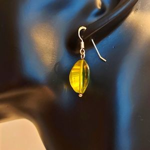 JTYDS green amber and sterling drop earrings